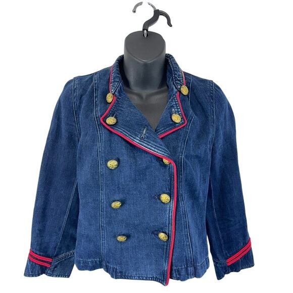 Vintage Ralph Lauren Double Breasted Denim Jacket Petite Equestrian Preppy - Picture 1 of 10